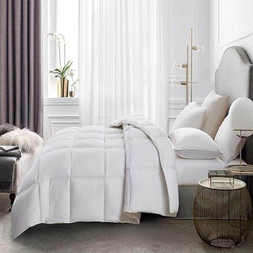Serta Goose Feather Down Fiber Cotton Comforter Queen Size - 100% Cotton Duvet Insert - Hotel Luxury Hypoallergenic Bedding Comforter All Season Medium Warmth 90 x 90 Inch White thumbnail 10