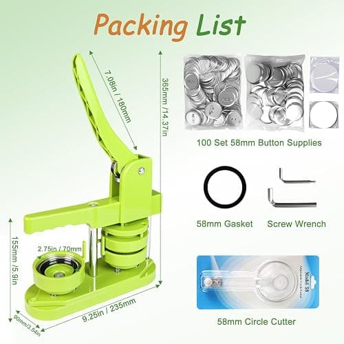 Yunziling 58mm Button Maker Kit with 100-Set DIY Supplies | Create custom pins, souvenirs & crafts easily. No tools or setup—great for gifts, teaching, and DIY fun, green thumbnail 2