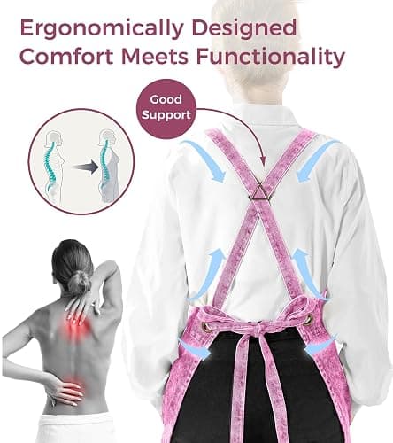 Vammcht Denim Apron with Pockets for Hair Stylist Gardening Craftsmen Barista Women Hairdresser Jean Work Apron Cross Straps thumbnail 4