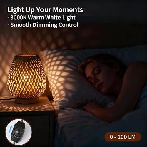 URLIGHTS Table Lamp with Double Layer Woven Shade Wood Base,Desk Bedside Small Lamps with 6ft Power Cord, 110V Plug, Dimmable E26 Socket (Bulb Included) for Living Room Night Stands Bedroom thumbnail 5