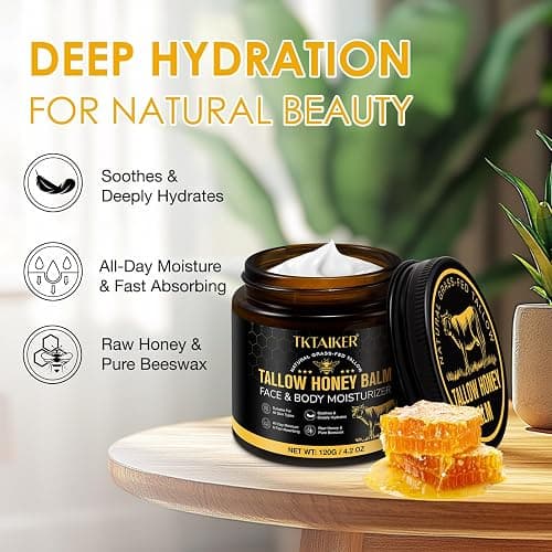 Beef Tallow for Skin, Beef Tallow for Face, Hydrating Tallow Balm with Raw Honey and Beeswax, Grass-Fed Beef Tallow & Raw Wild Honey Blend, Body & Face Moisturizer, Natural Formula, Light Scent thumbnail 2