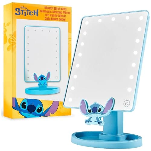 Disney Stitch Vanity Mirror for Girls, Teens, Women with Trinket Tray, LED Table Mirror, Touch Screen, Light Make Up, Gifts for Women (Blue) - Image 1