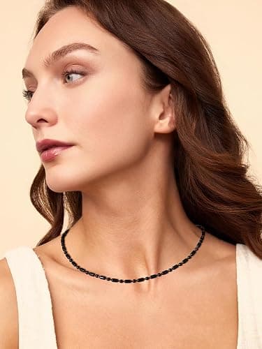 FOCALOOK Choker Necklace for Women Dainty 14K Gold Plated Double Layered Necklace Silver Black Metal Satellite Beaded Boho Choker Chain thumbnail 4