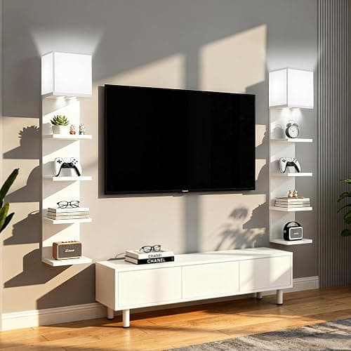 Jetfans 5 Tier Wall Shelf Unit with Light, Lack Wall Shelf, Modern Vertical Floating Shelf, Decorative Wall Mount Vertical Shelves for Bedrooms, Living Rooms, Vanity, Floating Storage, White thumbnail 5