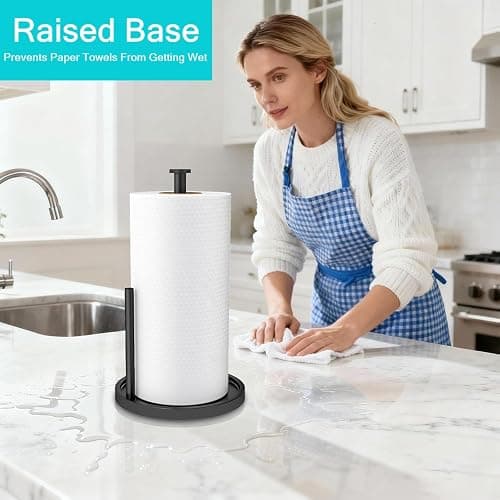 Paper Towel Holder Countertop, Standing Paper Roll Holder with Anti Slip Weighted Base, Stainless Steel Freestanding Paper Towel Holder for Kitchen, Black thumbnail 2