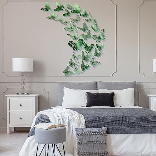 Bememo 72 Pieces 3D Butterfly Wall Decals Sticker Decal Wall Decor Art Decorative Sticker 3 Sizes for Room Offices Bedroom Bathroom Living Room Decor(Light Green) thumbnail 2