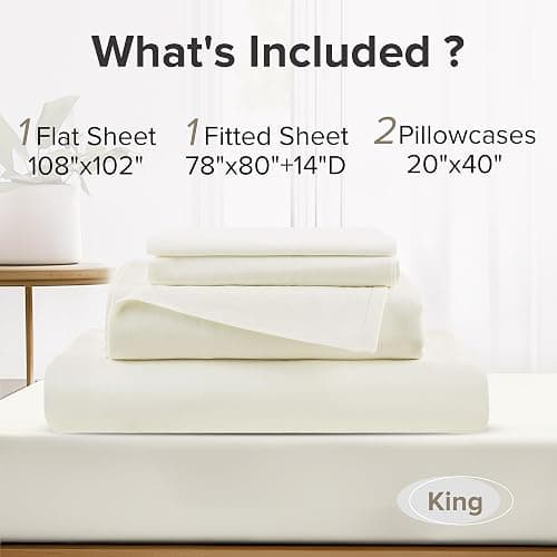 Comfort Spaces 100% Cotton Percale Sheets King Sheet Set 4 Pcs, Ivory | Crisp, Cool & Breathable Bed Sheets, 14" Deep Pocket Fits Up to 16" Mattress, Lightweight, All Season Cozy, with Pillow Case thumbnail 8