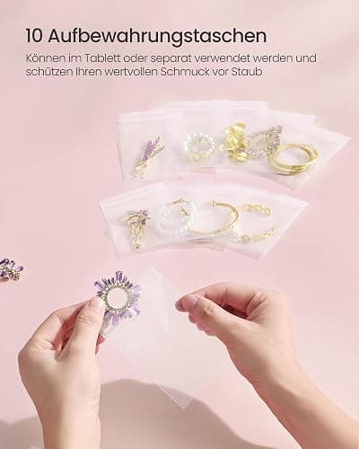SONGMICS Schmuckständer, Schmuckhalter, Metallrahmen, Schmucktablett Samt, Schmuckaufbewahrung für Halsketten Armbänder Ohrringe Ohrstecker Ringe, Geschenkidee, weihnachten, blassgold JJS036AB01 thumbnail 5