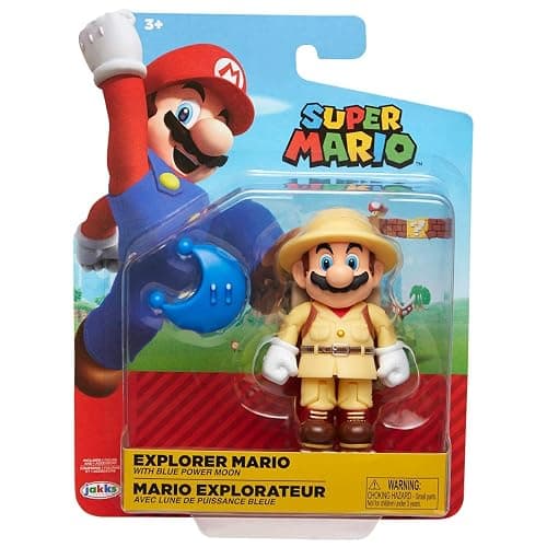 Nintendo Super Mario Explorer Mario 4” Articulated Figure with Blue Power Moon thumbnail 3