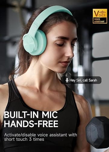 Picun B8 Bluetooth Headphones Over Ear, 120H Playtime Wireless Headphones with 3 EQ Modes Low Latency, Hands-Free Calls, Deep Bass Headphones for Travel Home Office Cellphone PC (Cyan) - Cyan thumbnail 2