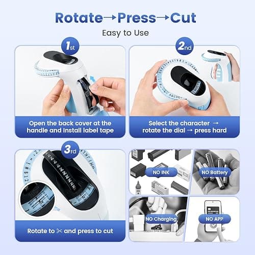 Zodzi Embossing Label Maker,Vintage Embossed Label Maker Machine with Tapes,Manual Retro Labeler,Old School Embosser with 3D Tapes for Home Office Kids DIY Craft Scrapbook Supplies Junk Journal Kits thumbnail 8