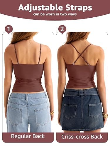 EasyGala Womens Double Lined Square Neck Tank Tops Adjustable Spaghetti Strap Camisole Y2K Going Out Cami Shirt thumbnail 3