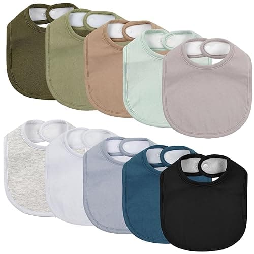 10 Pack Cotton Snap Bibs for Baby Boy Girl, Super Soft Drool Bibs for Teething and Feeding - Inspire Set
