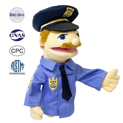 okegztoa 16"Puppets Entriloquist Puppet,Hand Puppets for Kids Plush Policeman Puppets for Adults with Removable Mouth Puppe t for Kids Ages 4-8，Hand Puppet for Adults with Scalable Pupp et Control Rod thumbnail 3