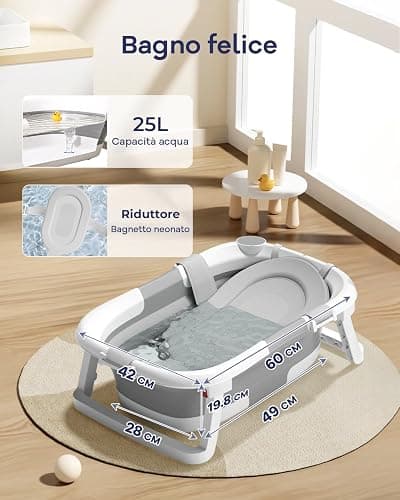 2 in 1 Bagnetto neonato con supporto, vaschetta da bagno con rete di sostegno per neonati e bambini piccoli, design multiuso e pieghevole per riporla facilmente, grigia thumbnail 6