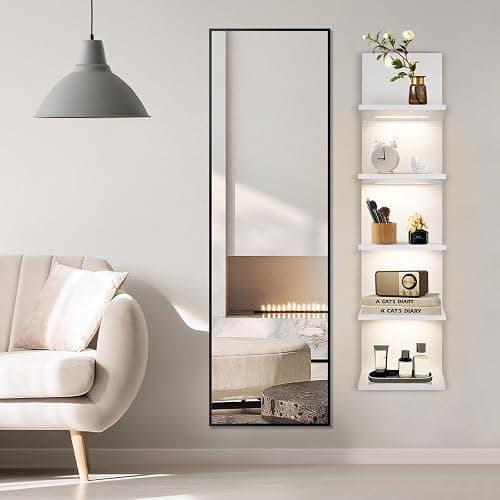 AskTag 5 Tier Wall Shelf Unit, White Shelves,Lack Shelf, Wall Shelves for Bedroom，Office,Bathroom, Vanity Shelves with LED Light thumbnail 4