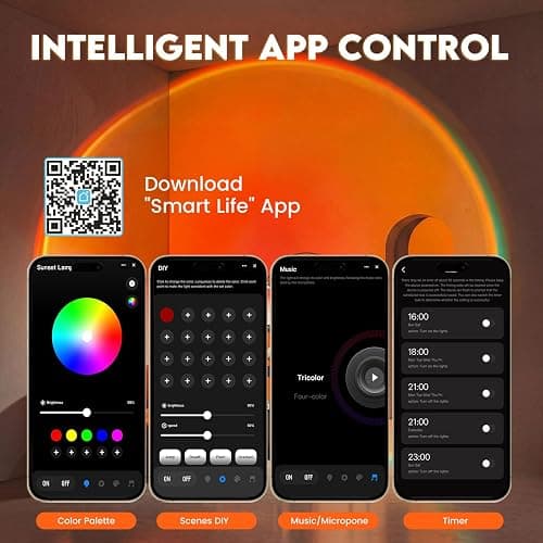 Bavcieu Sunset Lamp Projection Led Lights with Remote,APP Multicolor Night Light 360° Rotation Rainbow Lights 4 Modes Setting for Photography/Selfie/Party/Home/Living Bedroom Decor, Gifts for Women thumbnail 2