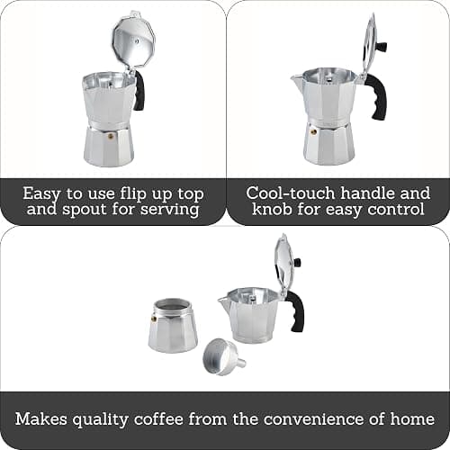 Aluminum Stovetop 6-cup Espresso Maker (B120-43V), Silver thumbnail 4