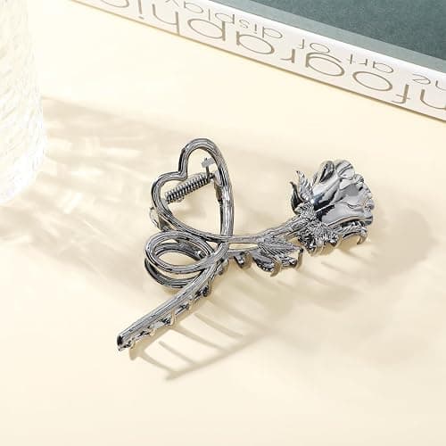 Mabor Flower Hair Claw Clips Black Rose Hair Clips Large Heart Hair Jaw Clips Metal Hair Claws for Women Girls Goth Hair Accessories Strong Hold Vintage Hair Clamps thumbnail 7
