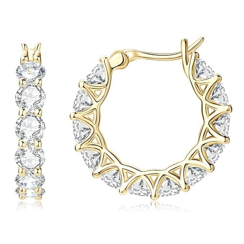 AINUOSHI Moissanite Hoop Earrings for Women, D-E Color Moissanite Simulated Diamond, 925 Sterling Silver with 18K White Gold / 14K Yellow Gold Plated, Hypoallergenic, Jewelry Box Packed, Christmas New Year Jewelry Gifts - Image 1