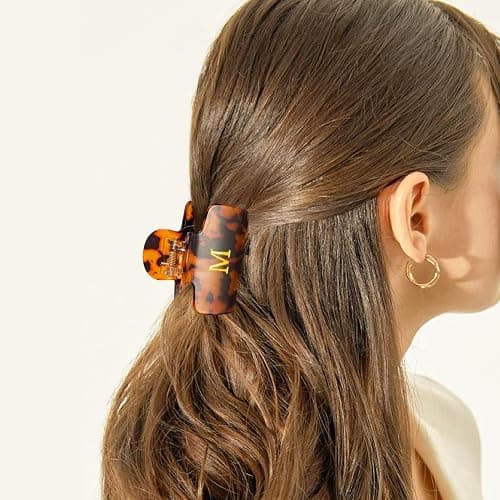 Fycert Gifts for Women Teen Girls,Small Initial Hair Clips - Tortoise,K | Personalized Puffy Claw Clip - 2.1 Inches Claw Clips for Full or Half Ponytail – Hair Accessories,Birthday Bridesmaid Gift thumbnail 4