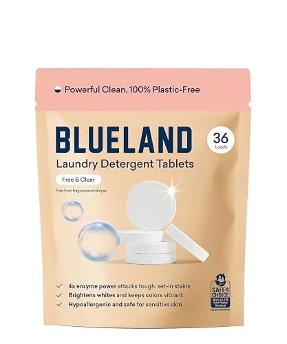 BLUELAND Laundry Detergent Tablets, 36 Count, Plastic-Free Eco-Friendly Pods, Sheets, Liquid Alternative - Fragrance Free and Clear, Natural, Gentle - Image 1