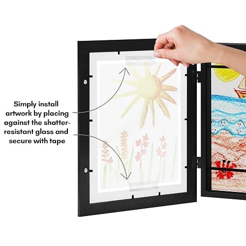 Americanflat Kids Artwork Frame Changeable (Black) - Magnetic Door Holds 100 Art Pieces - 8.5x11 Letter Size Display with Mat or 10x12.5 Without Mat - My Mini Masterpiece thumbnail 7