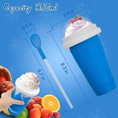 Jairuty Slushie Maker Cup, Quick Frozen Magic Cups for Homemade Milk Shake Ice Cream Maker, Double Layer Squeeze Slushy Maker Cup, Birthday Gifts for Kids,Friends,Family (Bule) - Bule - 350ML thumbnail 3