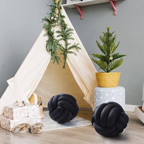 Namalu 7.87 Inches 2 Pcs Knot Pillows Decorative Throw Pillow, Black | Soft Knotted Plush Ball Pillows, Handmade Stuffed Ball Pillows, for Bedroom Sofa Couch Home Bedroom Decor thumbnail 2