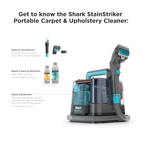 Shark StainStriker Portable Carpet & Upholstery Cleaner w/on board self cleaning - Spot, Stain, & Odor Eliminator, Includes 2 Cleaning Tools & 2 Cleaning Solutions, Charcoal, PX221BRN thumbnail 10