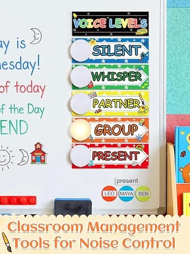 Biggun 5 Pcs Voice Level Push Lights for Classroom Decor Teacher Must Haves | Battery Operated, with Magnetic Noise Level Rules Poster Chart, Back to School Supplies, Visual Classroom Management Tools thumbnail 4