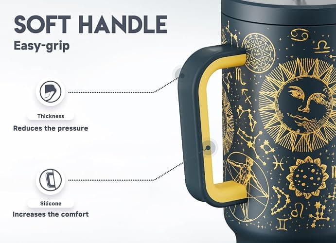 Meoky 40 oz Tumbler with Handle and Straw, Tumbler with Lid and Straw, Insulated Stainless Steel Travel Mug, 100% Leak-proof, Keeps Cold for 34 Hours or Hot for 10 Hours (Tarot) thumbnail 5