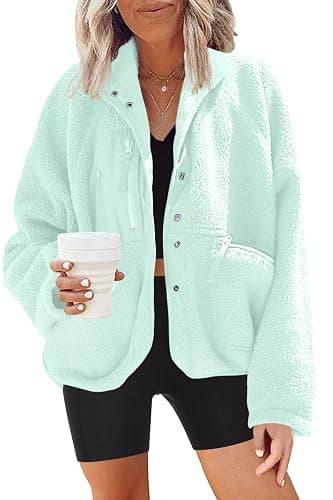 Nirovien Womens Fuzzy Fleece Jacket Button Down Sherpa Coats Casual Winter Warm Outwear with Pockets - Image 1