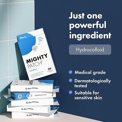 Mighty Patch Invisible+ Spot Patches by Hero Cosmetics, Daytime Acne Treatment, Clear Spot Remover Hydrocolloid Patches, Anti Acne Dots, Spot Treatment Blemish & Pimple Stickers - 39 Pimple Patches thumbnail 5