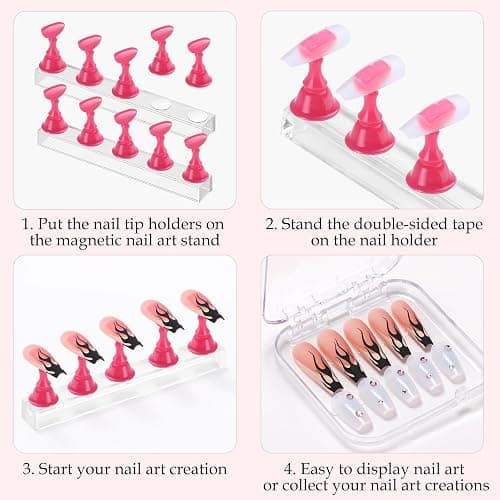 Etercycle Nail Stand Acrylic Nail Art Display Stand Practice Nail Holder for Painting Nails Magnetic Practice Stands with Double-sided Tape For Home DIY Salon Supplies (Rose pink) thumbnail 3