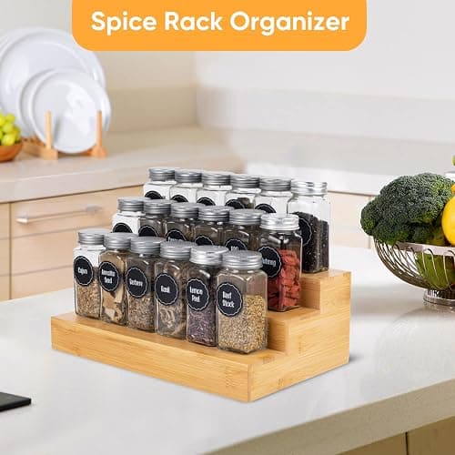 MillTu Bamboo Spice Rack Organizer for Cabinet 3 Tier Countertop Step Spice Shelf for Kitchen Storage and Organizer (2 Pack, Cabinet) thumbnail 2