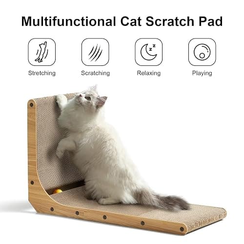 FUKUMARU Cat Scratcher, 26.8 Inch L Shape Cat Scratch Pad Wall Mounted, Cat Scratching Cardboard with Ball Toy for Indoor Cats, Large Size thumbnail 2