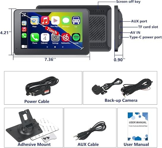 Carplay Screen for Car with Apple CarPlay/Android Auto, 7" Wireless Car Stereo, Portable Touchscreen Car Radio with Bluetooth, Backup Camera, GPS Navigation, Mirror Link,Multimedia Player All Vehicles thumbnail 7