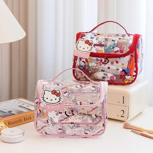 GQYAYQG Cute Makeup Bag, Cartoon Toiletry Bag, Transparent Makeuo Bag, Handheld Zippered Travel Cosmetic Bag, The Best Gifts for Women (pink) thumbnail 7