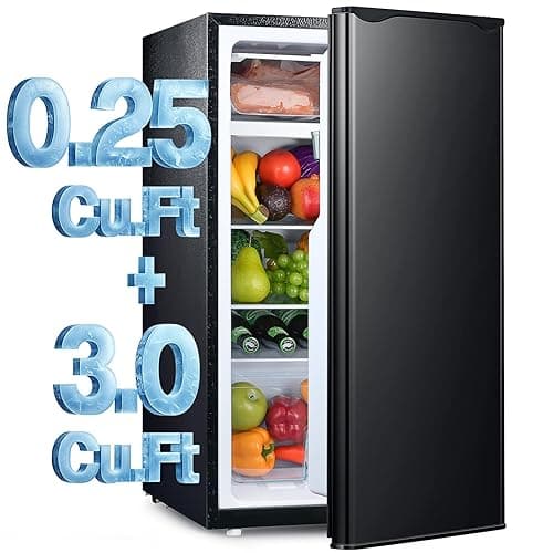 Anypro 3.25 Cu.Ft Fridge with Freezer, Single Door Refrigerator with 7 Temperature Settings, Low Noise, Adjustable Removable Glass Shelves for Bedroom, Office, Dorm, Black