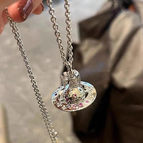 HXLIANG Limited Edition Star Moon Myth Rare Saturn Necklace Neon Color Diamond UFO Planet Pendant Sweater Chain thumbnail 2