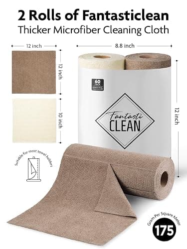 Fantasticlean Microfiber Cleaning Cloth Roll -60 Pack, Tear Away Microfiber Towels, 12" x 12", Reusable, Washable, Scratch Free, Ultra Absorbent Dish Rags for Car, Home, Garage or Shop (Beige & Tan) - Beige and Tan - 60 pack thumbnail 2