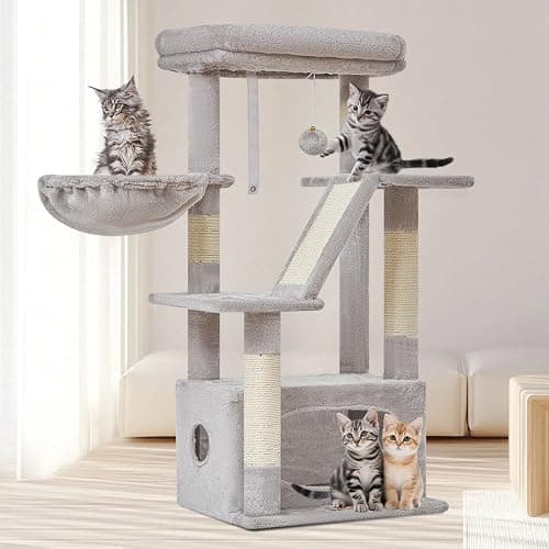 Taoqimiao Cat Tree,38.2-Inch Cat Tower for Indoor Cats,Suitable for Kittens with Luxurious cat condo with Adjustable Baskets and Luxurious Perch Light Gray MS029SW thumbnail 8