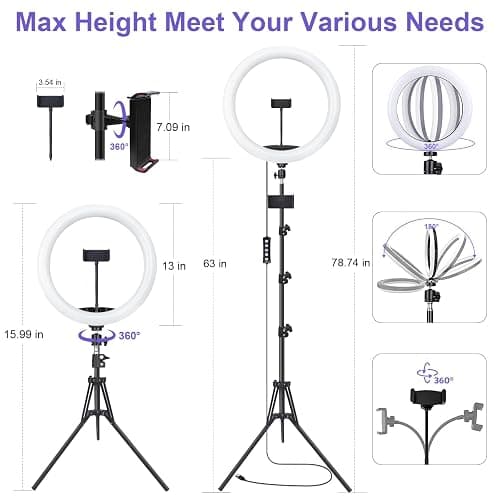 10" Selfie Ring Light with 73" Tripod Stand & 1 Phone Holder, LED Camera Ringlight with 48 RGB Colors Modes & Musical Rhythm Mode and 12 Brightness Dimmable for TikTok/Makeup/Photography/Vlog thumbnail 2
