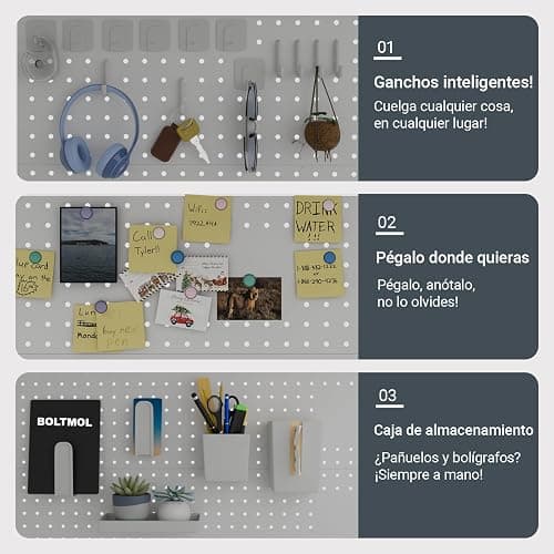 Boltmol Estante de escritorio de 2 niveles con abrazadera, blanco de 100 cm, organizador de escritorio con tablero de clavijas, estantería de almacenamiento de encimera para el hogar, oficina o thumbnail 4