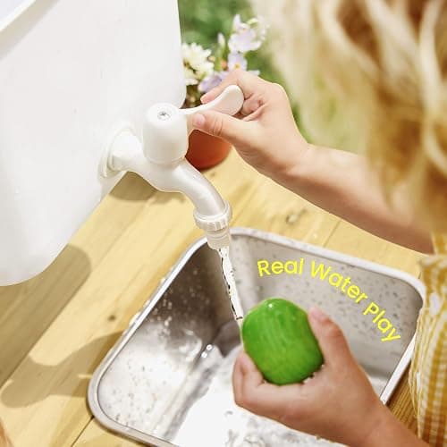 Tiny Land Outdoor Mud Kitchen for Kids, Wooden Play Kitchen with Water Tank, Water & Cooking Play, Sensory Fun, Weather-Resistant with Storage, Ideal for Toddlers Ages 3+ thumbnail 8