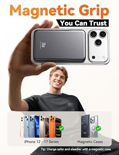 Magnetic Portable Charger, 10000mAh Power Bank, 20W Fast Charging for Magsafe Battery Pack, Travel Essential Wireless Charger Compatible with iPhone 17/16/15/14/13/12 Pro/Max/Air/Plus Series, Samsung thumbnail 2