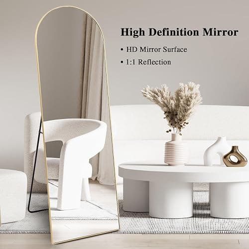 LunaMirror Full Length Mirrors Free Standing Floor Mirror Full Body Wall Mirror for Bedroom Living Room and Entrance, Arch Gold Frame, 147x44 CM thumbnail 8