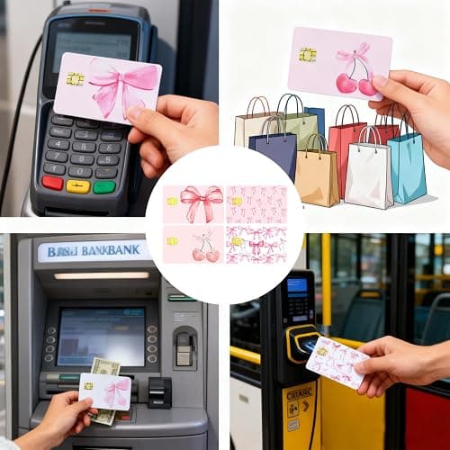 UzYlquw 4PCS Credit Card Sticker Cover Set, Credit Card Skin for Debit Cards, Cute Bow Elegant Waterproof PVC Anti-Wrinkling ID Cover Anti-wrinkling for Transportation Key Fun Gift Idea for (Pink) thumbnail 6