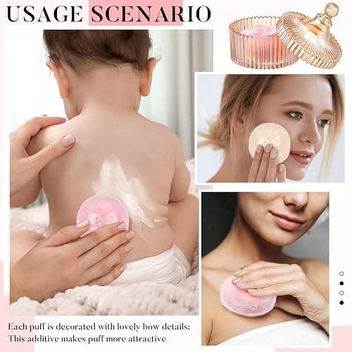 Tioncy 3 Pcs Large Body Powder Puff and Container Valentine's Day gift Powder Container with Puff Crystal Case Soft Washable Reusable Velour Face Body Glitter Wet Dry Makeup(Classic,Amber) thumbnail 7